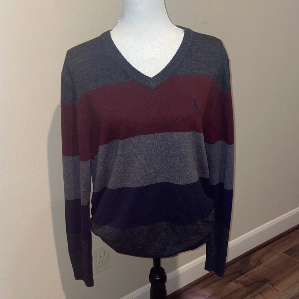 US Polo Assn. Ralph Lauren Men's Striped V-Neck Sweater